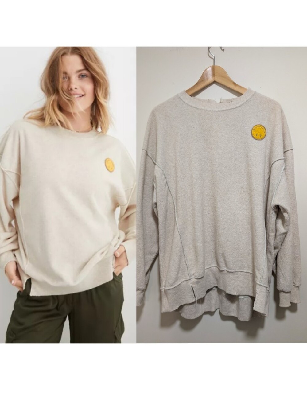 Aerie | The Chill Cozy Crew Smiley Patch Oversized Sweatshirt In Oatmeal